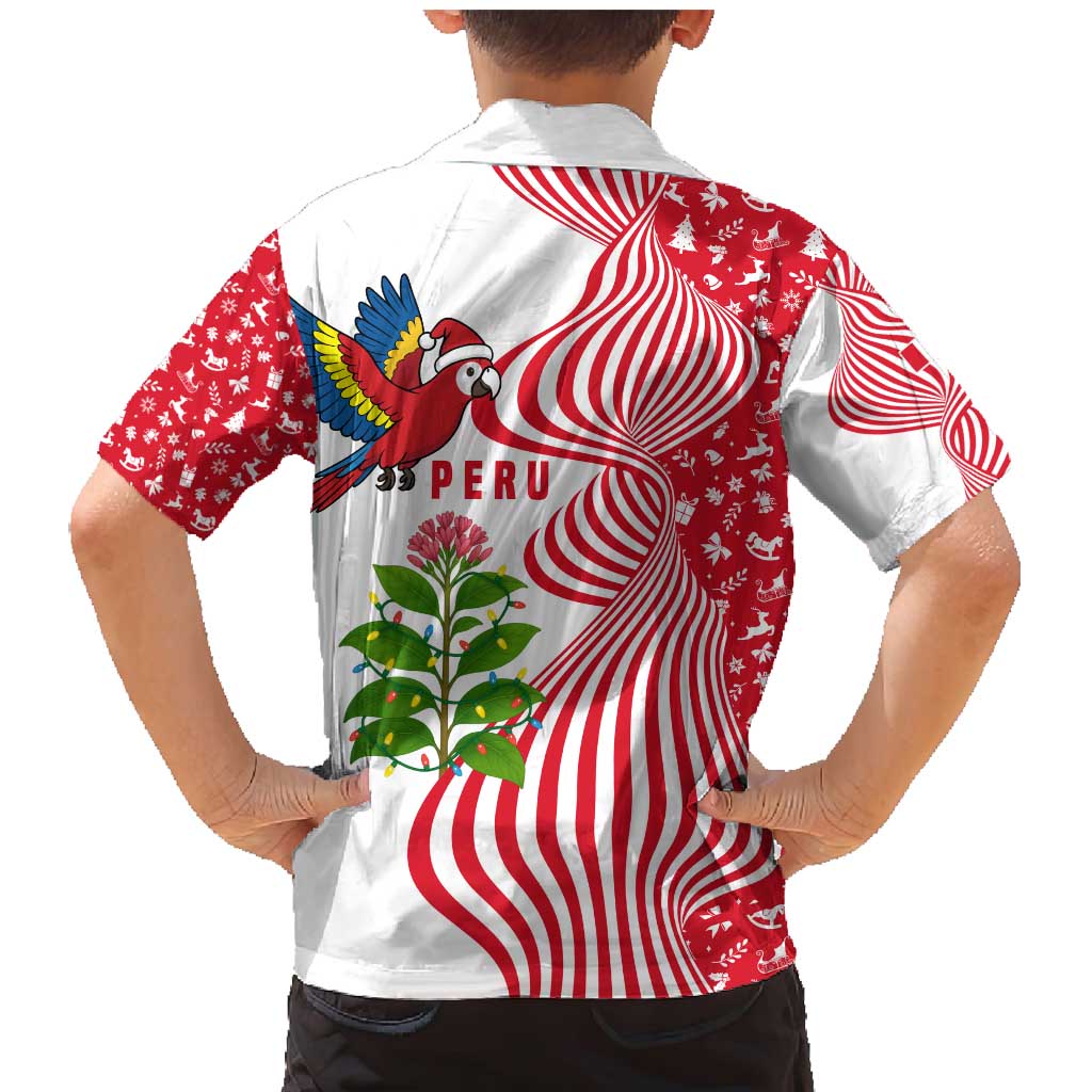Peru Christmas Family Matching Mermaid Dress and Hawaiian Shirt with Santa Macaw Cantuta Flower Red Swirl Pattern and Festive Design - Wonder Print Shop