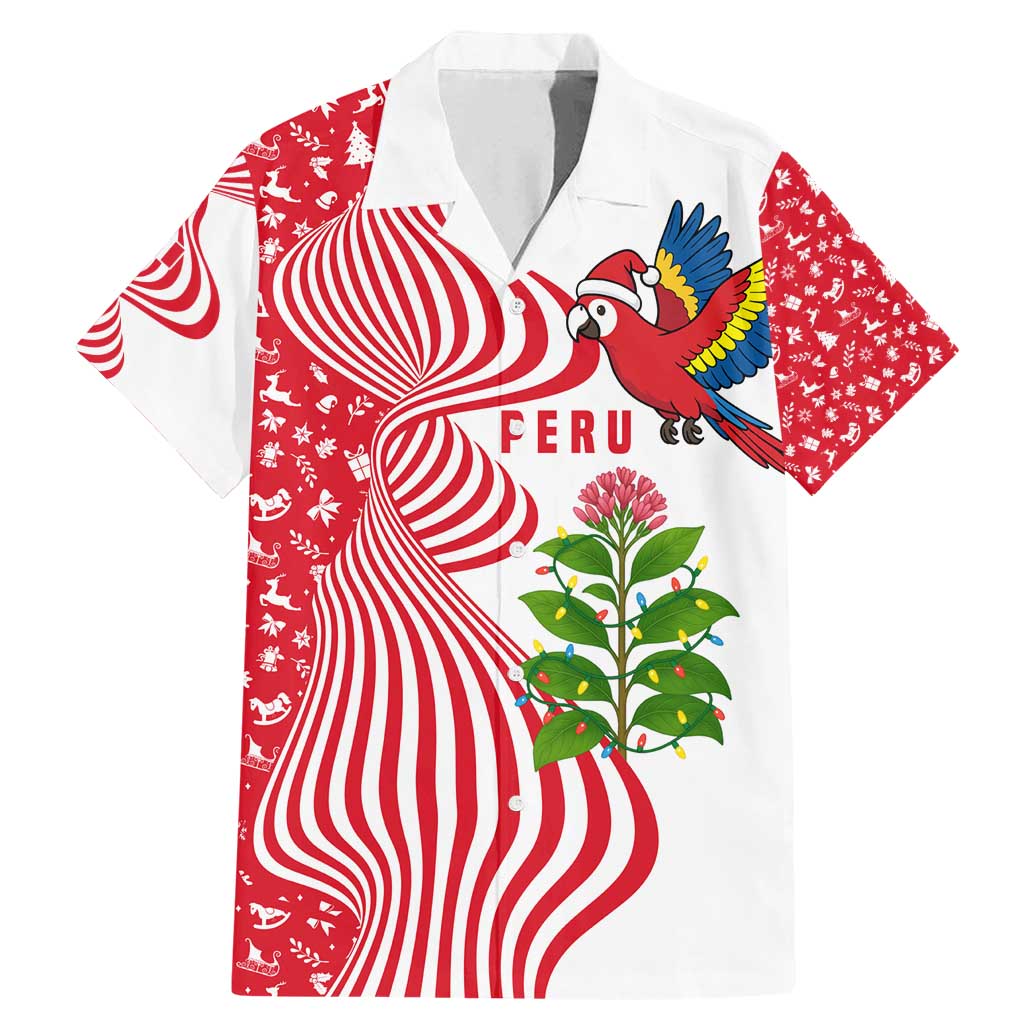 Peru Christmas Family Matching Mermaid Dress and Hawaiian Shirt with Santa Macaw Cantuta Flower Red Swirl Pattern and Festive Design - Wonder Print Shop