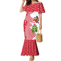 Peru Christmas Family Matching Mermaid Dress and Hawaiian Shirt with Santa Macaw Cantuta Flower Red Swirl Pattern and Festive Design - Wonder Print Shop