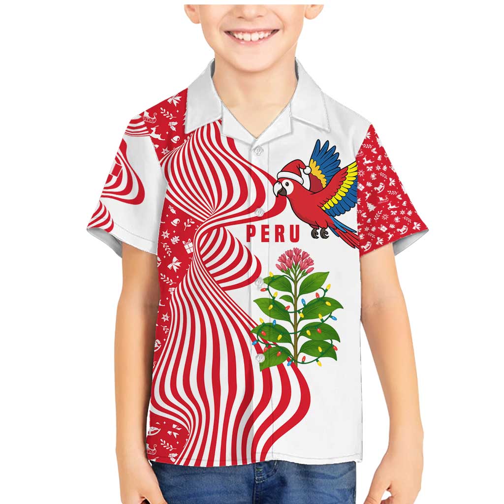 Peru Christmas Family Matching Mermaid Dress and Hawaiian Shirt with Santa Macaw Cantuta Flower Red Swirl Pattern and Festive Design - Wonder Print Shop