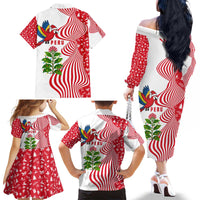 Peru Christmas Family Matching Off The Shoulder Long Sleeve Dress and Hawaiian Shirt with Santa Macaw Cantuta Flower Red Swirl Pattern and Festive Design - Wonder Print Shop
