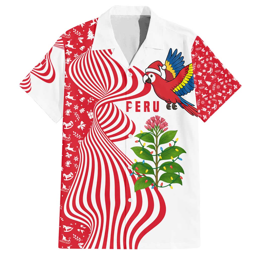Peru Christmas Family Matching Off Shoulder Maxi Dress and Hawaiian Shirt with Santa Macaw Cantuta Flower Red Swirl Pattern and Festive Design - Wonder Print Shop