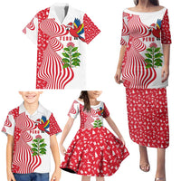 Peru Christmas Family Matching Puletasi and Hawaiian Shirt with Santa Macaw Cantuta Flower Red Swirl Pattern and Festive Design - Wonder Print Shop