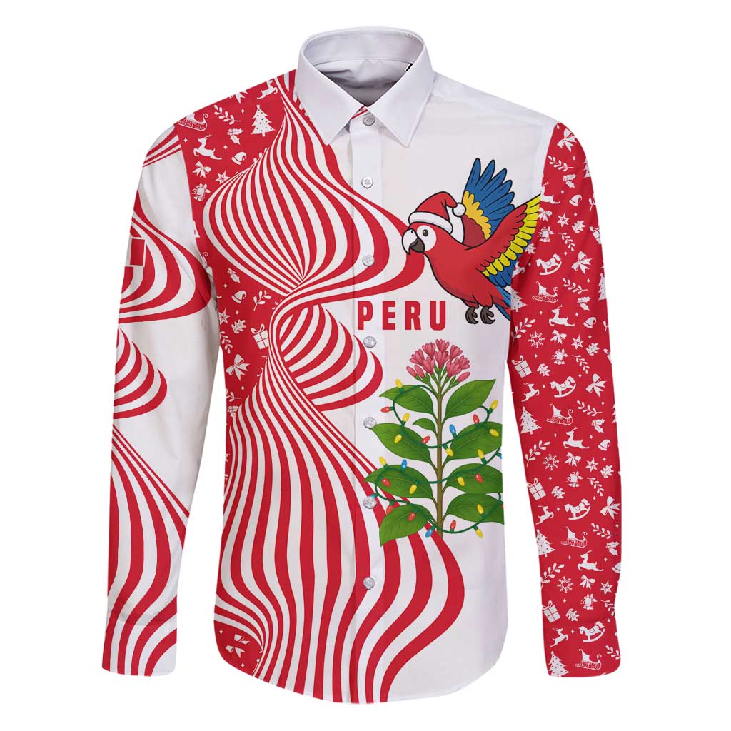 Peru Christmas Family Matching Puletasi and Hawaiian Shirt with Santa Macaw Cantuta Flower Red Swirl Pattern and Festive Design - Wonder Print Shop