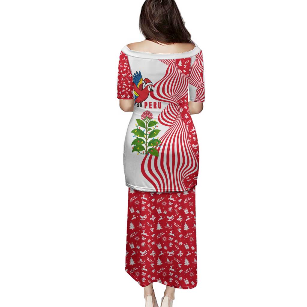 Peru Christmas Family Matching Puletasi and Hawaiian Shirt with Santa Macaw Cantuta Flower Red Swirl Pattern and Festive Design - Wonder Print Shop