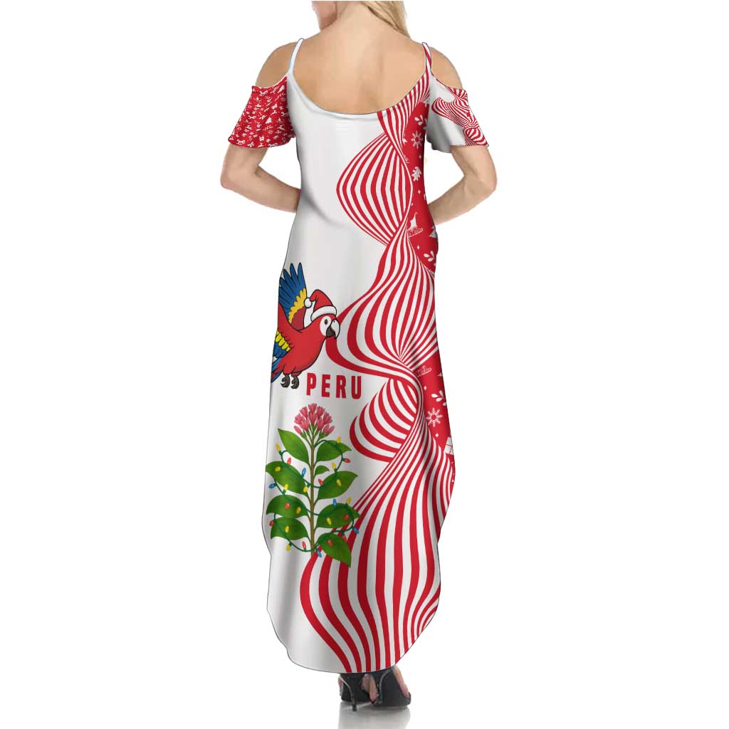 Peru Christmas Family Matching Summer Maxi Dress and Hawaiian Shirt with Santa Macaw Cantuta Flower Red Swirl Pattern and Festive Design - Wonder Print Shop
