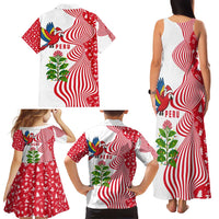 Peru Christmas Family Matching Tank Maxi Dress and Hawaiian Shirt with Santa Macaw Cantuta Flower Red Swirl Pattern and Festive Design - Wonder Print Shop