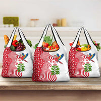 Peru Christmas Grocery Bag with Santa Macaw Cantuta Flower Red Swirl Pattern and Festive Design - Wonder Print Shop