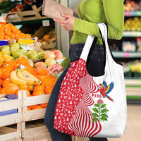 Peru Christmas Grocery Bag with Santa Macaw Cantuta Flower Red Swirl Pattern and Festive Design - Wonder Print Shop