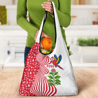 Peru Christmas Grocery Bag with Santa Macaw Cantuta Flower Red Swirl Pattern and Festive Design - Wonder Print Shop