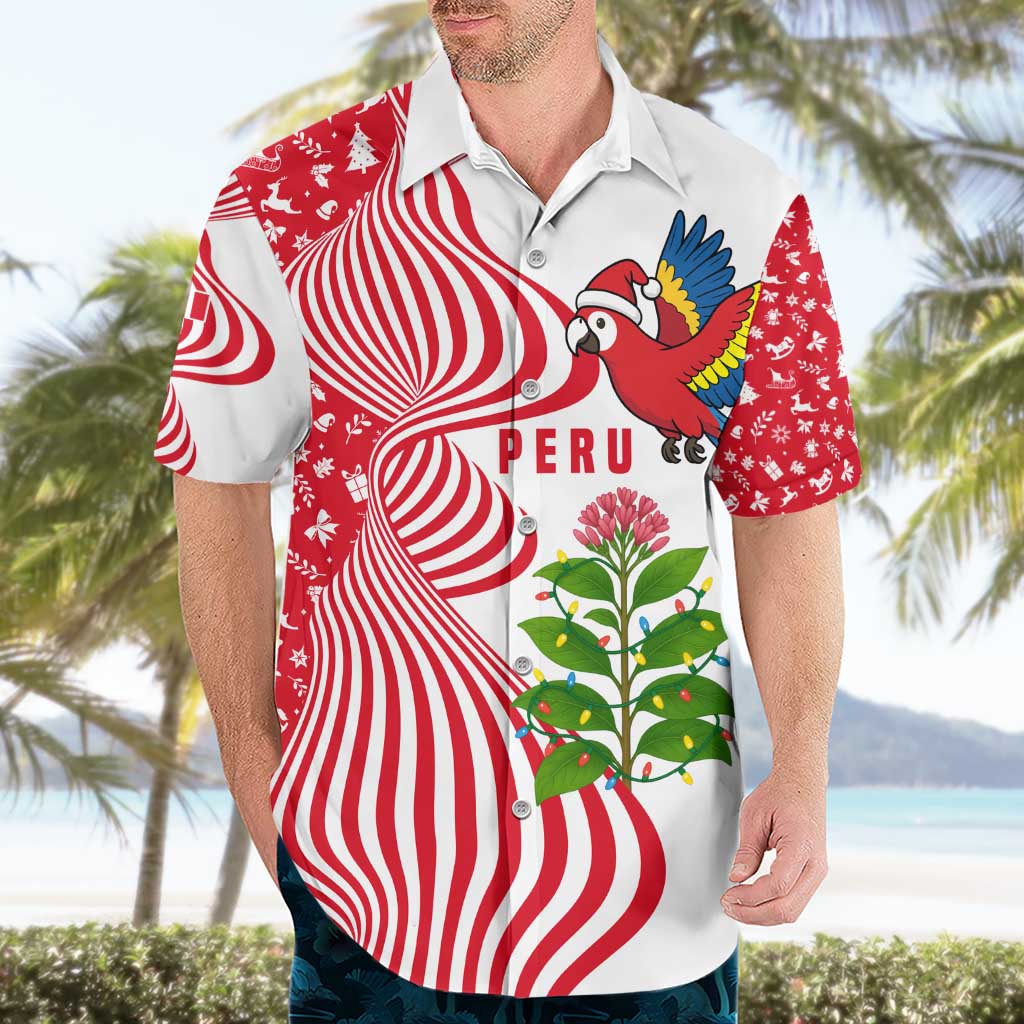 Peru Christmas Hawaiian Shirt with Santa Macaw Cantuta Flower Red Swirl Pattern and Festive Design - Wonder Print Shop