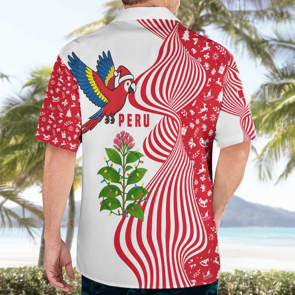 Peru Christmas Hawaiian Shirt with Santa Macaw Cantuta Flower Red Swirl Pattern and Festive Design - Wonder Print Shop
