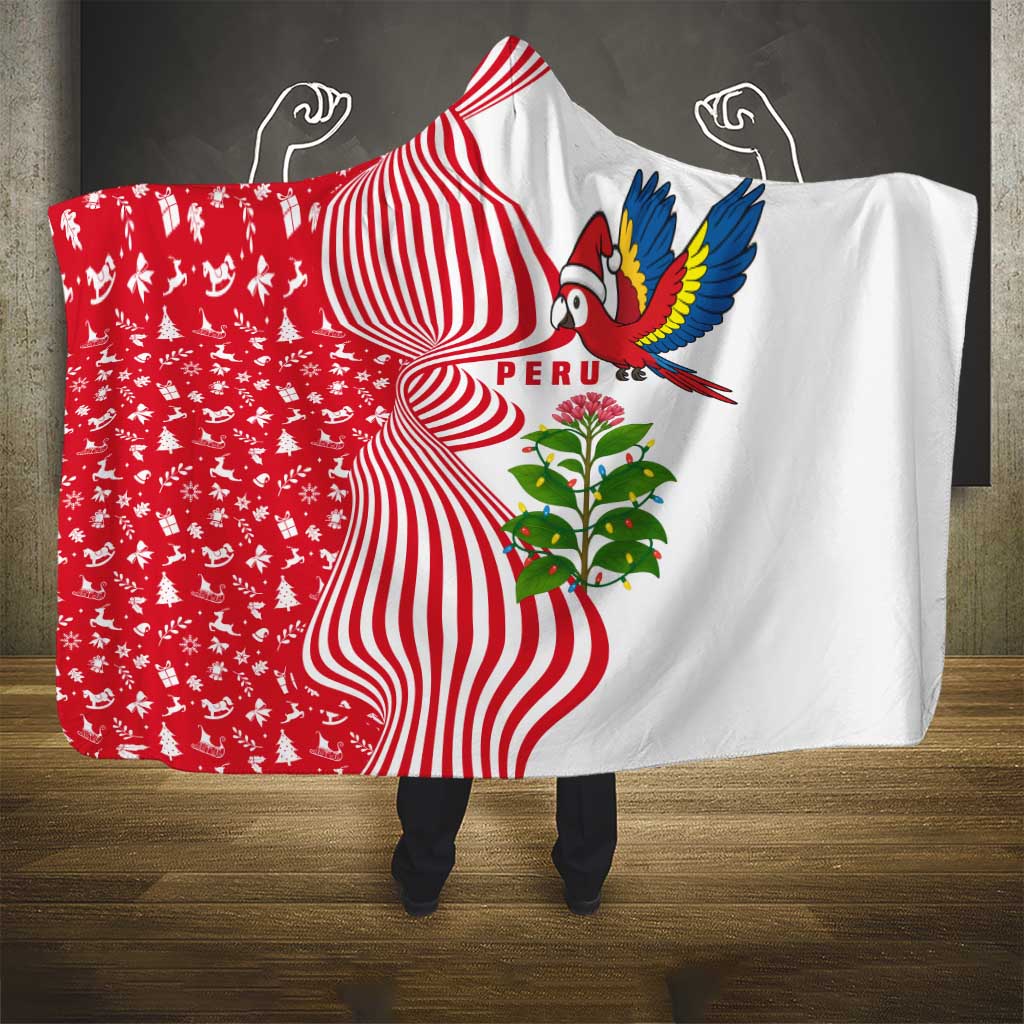 Peru Christmas Hooded Blanket with Santa Macaw Cantuta Flower Red Swirl Pattern and Festive Design - Wonder Print Shop