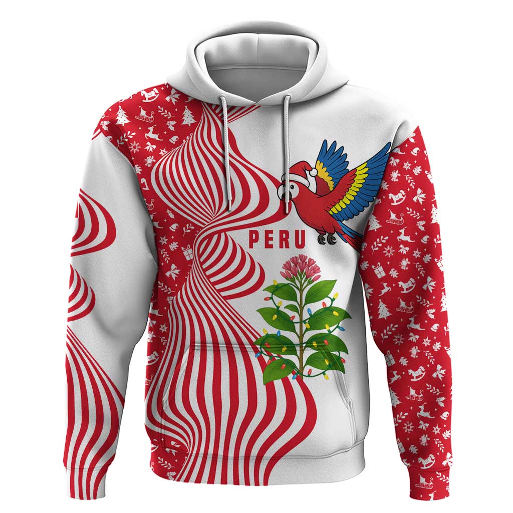 Peru Christmas Hoodie with Santa Macaw Cantuta Flower Red Swirl Pattern and Festive Design - Wonder Print Shop