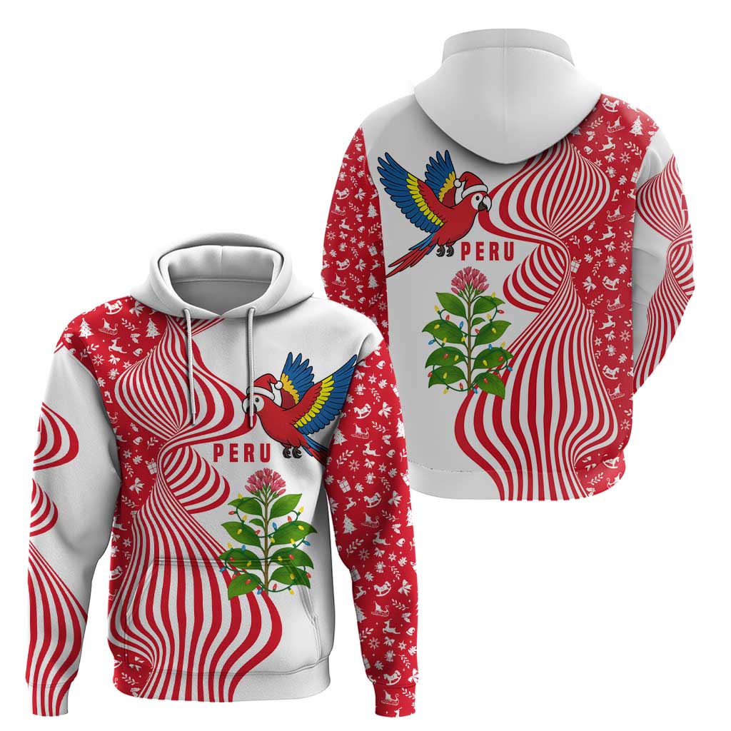 Peru Christmas Hoodie with Santa Macaw Cantuta Flower Red Swirl Pattern and Festive Design - Wonder Print Shop