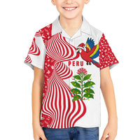 Peru Christmas Kid Hawaiian Shirt with Santa Macaw Cantuta Flower Red Swirl Pattern and Festive Design - Wonder Print Shop