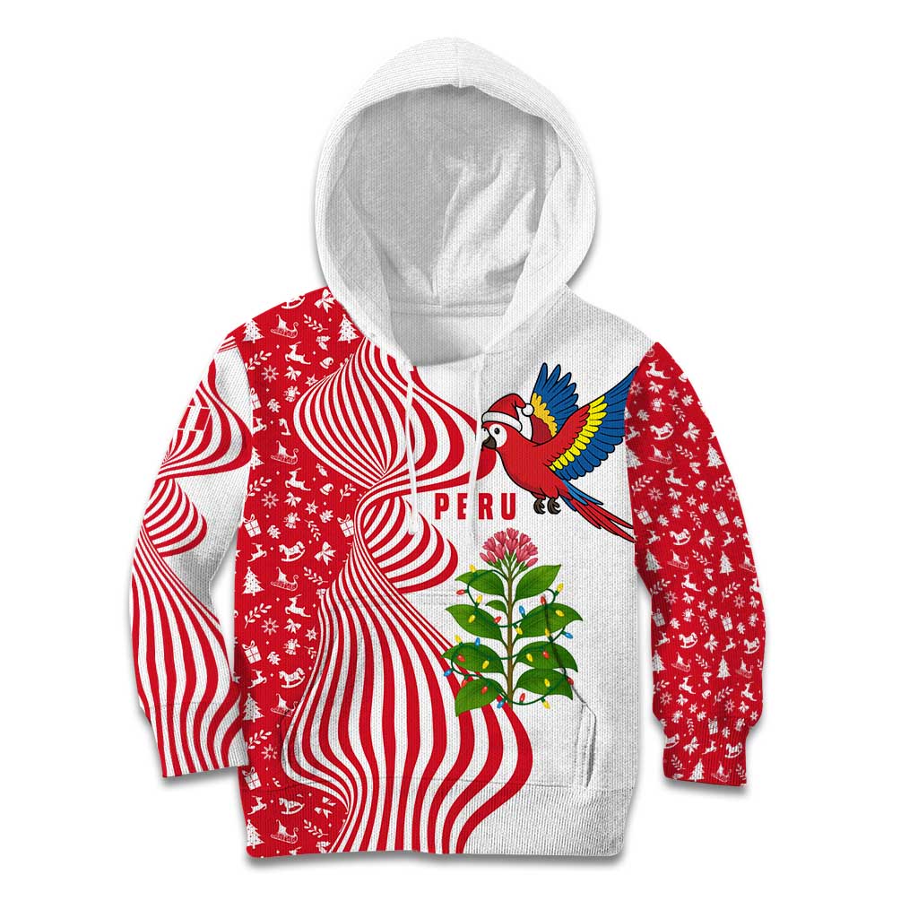 Peru Christmas Kid Hoodie with Santa Macaw Cantuta Flower Red Swirl Pattern and Festive Design - Wonder Print Shop