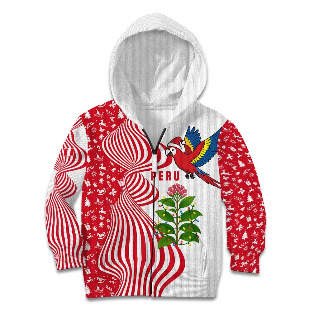 Peru Christmas Kid Hoodie with Santa Macaw Cantuta Flower Red Swirl Pattern and Festive Design - Wonder Print Shop