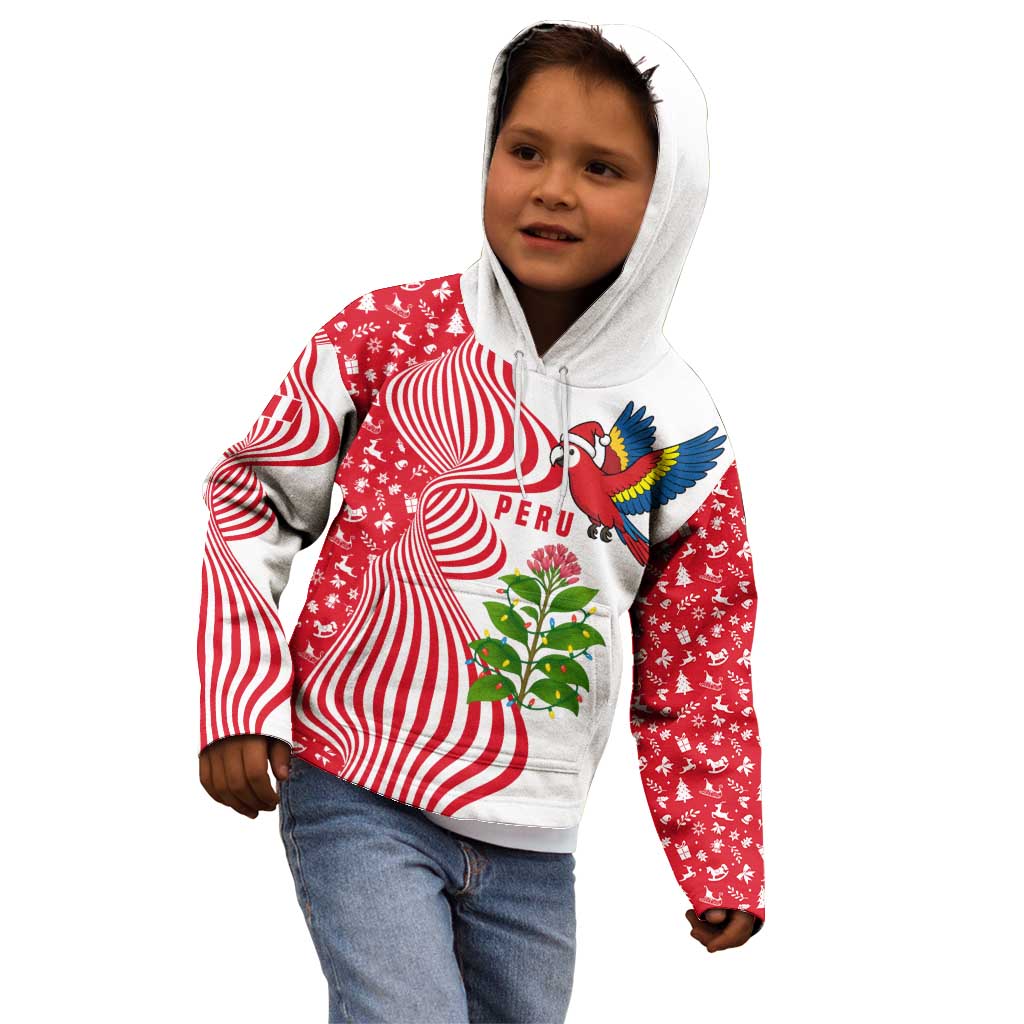 Peru Christmas Kid Hoodie with Santa Macaw Cantuta Flower Red Swirl Pattern and Festive Design - Wonder Print Shop