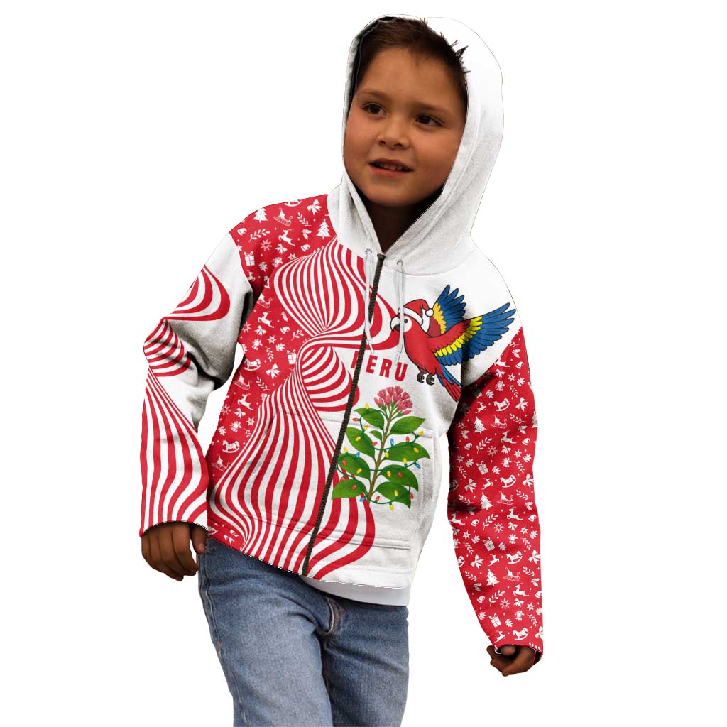 Peru Christmas Kid Hoodie with Santa Macaw Cantuta Flower Red Swirl Pattern and Festive Design - Wonder Print Shop
