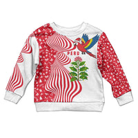 Peru Christmas Kid Ugly Christmas Sweater with Santa Macaw Cantuta Flower Red Swirl Pattern and Festive Design - Wonder Print Shop