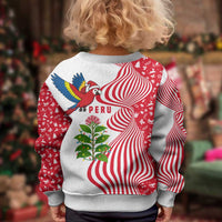 Peru Christmas Kid Ugly Christmas Sweater with Santa Macaw Cantuta Flower Red Swirl Pattern and Festive Design - Wonder Print Shop