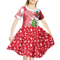 Peru Christmas Kid Short Sleeve Dress with Santa Macaw Cantuta Flower Red Swirl Pattern and Festive Design - Wonder Print Shop