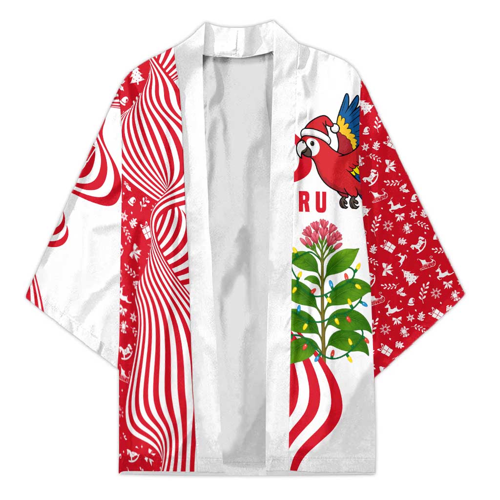 Peru Christmas Kimono with Santa Macaw Cantuta Flower Red Swirl Pattern and Festive Design - Wonder Print Shop