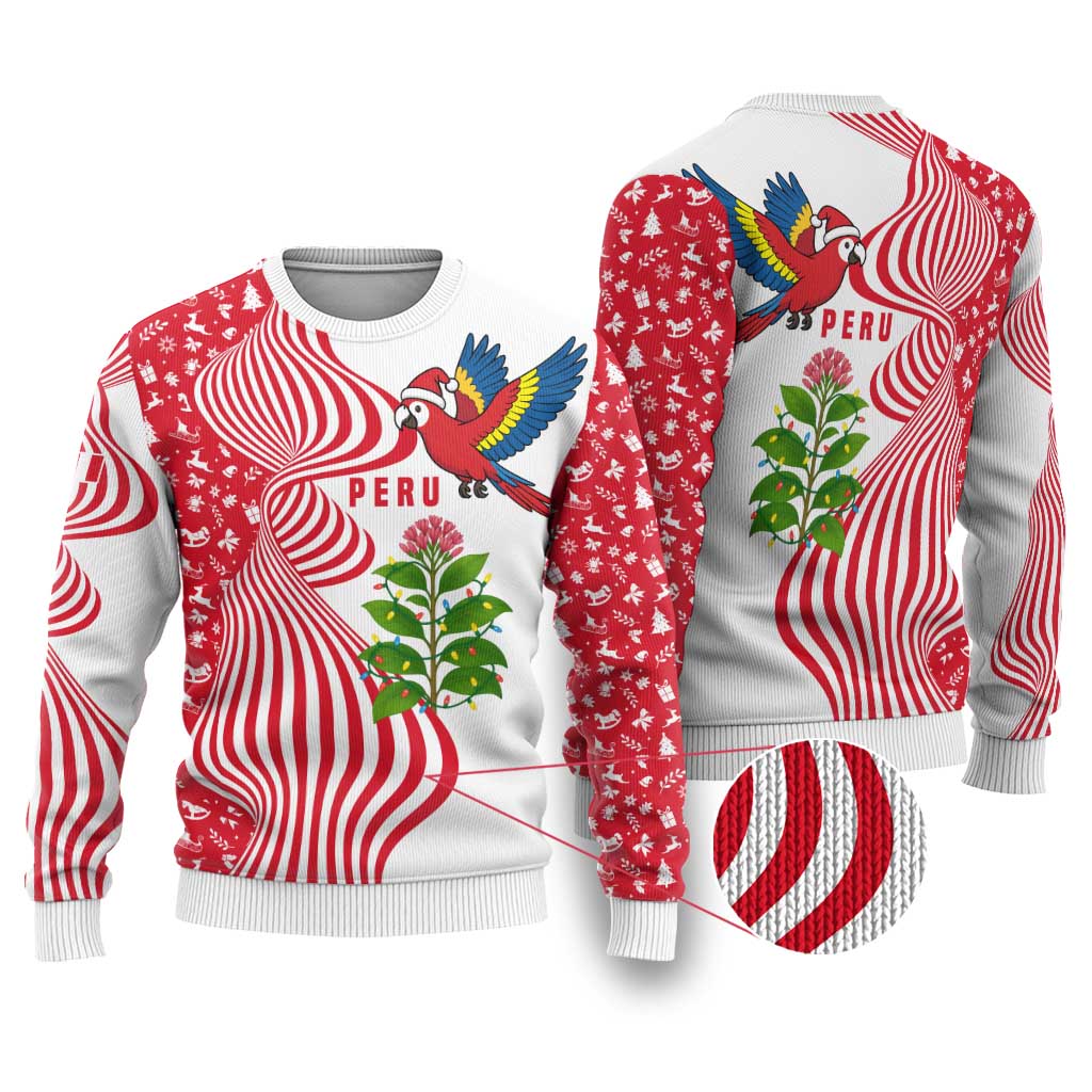 Peru Christmas Ugly Christmas Sweater with Santa Macaw Cantuta Flower Red Swirl Pattern and Festive Design - Wonder Print Shop