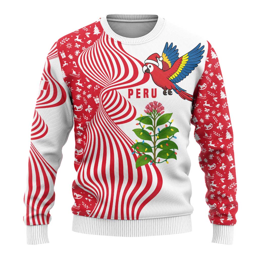 Peru Christmas Ugly Christmas Sweater with Santa Macaw Cantuta Flower Red Swirl Pattern and Festive Design - Wonder Print Shop