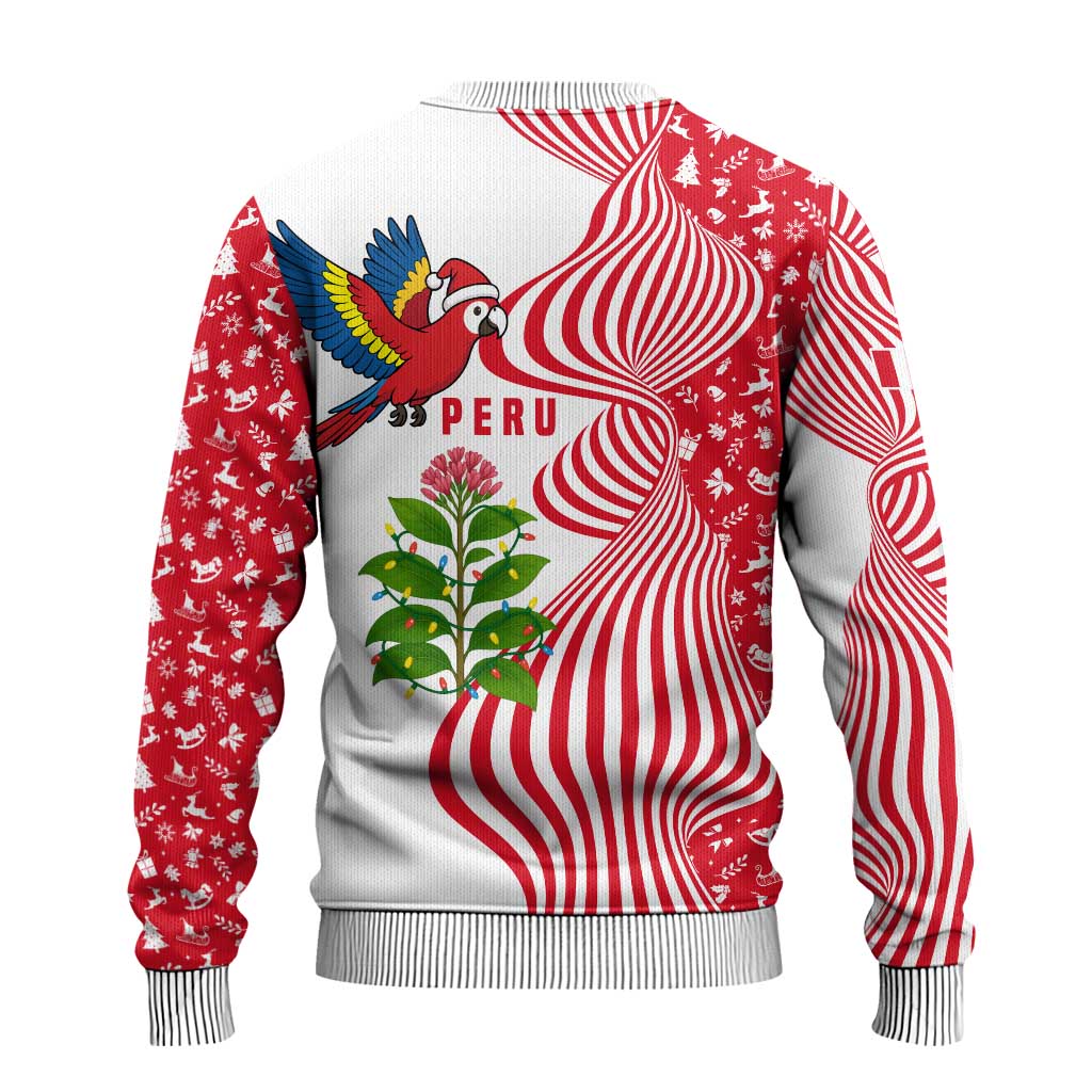 Peru Christmas Ugly Christmas Sweater with Santa Macaw Cantuta Flower Red Swirl Pattern and Festive Design - Wonder Print Shop