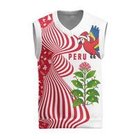 Peru Christmas Knitted V-Neck Vest with Santa Macaw Cantuta Flower Red Swirl Pattern and Festive Design - Wonder Print Shop