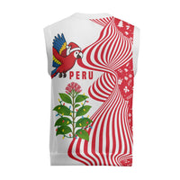 Peru Christmas Knitted V-Neck Vest with Santa Macaw Cantuta Flower Red Swirl Pattern and Festive Design - Wonder Print Shop