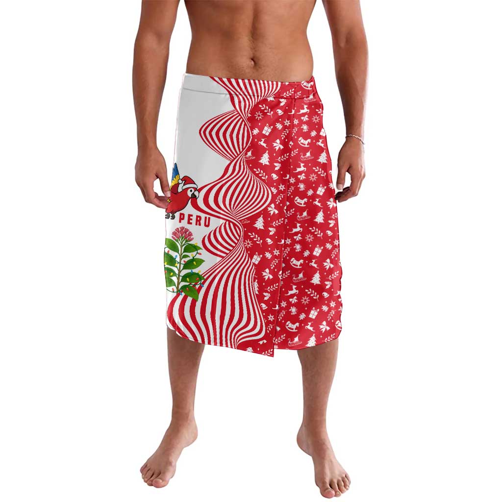 Peru Christmas Lavalava with Santa Macaw Cantuta Flower Red Swirl Pattern and Festive Design - Wonder Print Shop