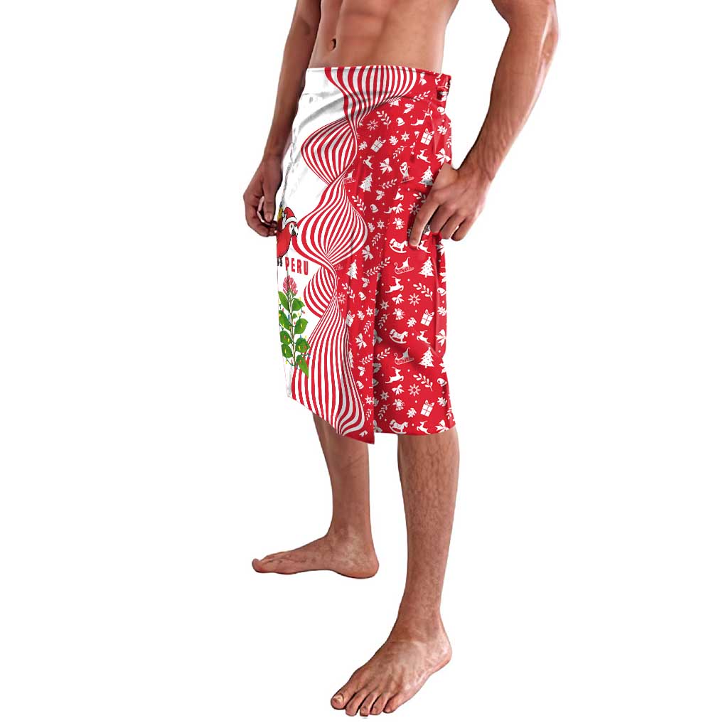 Peru Christmas Lavalava with Santa Macaw Cantuta Flower Red Swirl Pattern and Festive Design - Wonder Print Shop