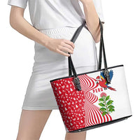 Peru Christmas Leather Tote Bag with Santa Macaw Cantuta Flower Red Swirl Pattern and Festive Design - Wonder Print Shop