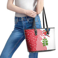 Peru Christmas Leather Tote Bag with Santa Macaw Cantuta Flower Red Swirl Pattern and Festive Design - Wonder Print Shop