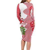 Peru Christmas Long Sleeve Bodycon Dress with Santa Macaw Cantuta Flower Red Swirl Pattern and Festive Design - Wonder Print Shop