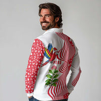 Peru Christmas Long Sleeve Polo Shirt with Santa Macaw Cantuta Flower Red Swirl Pattern and Festive Design - Wonder Print Shop
