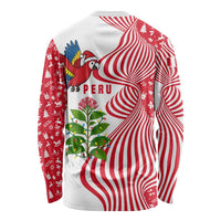 Peru Christmas Long Sleeve Shirt with Santa Macaw Cantuta Flower Red Swirl Pattern and Festive Design - Wonder Print Shop