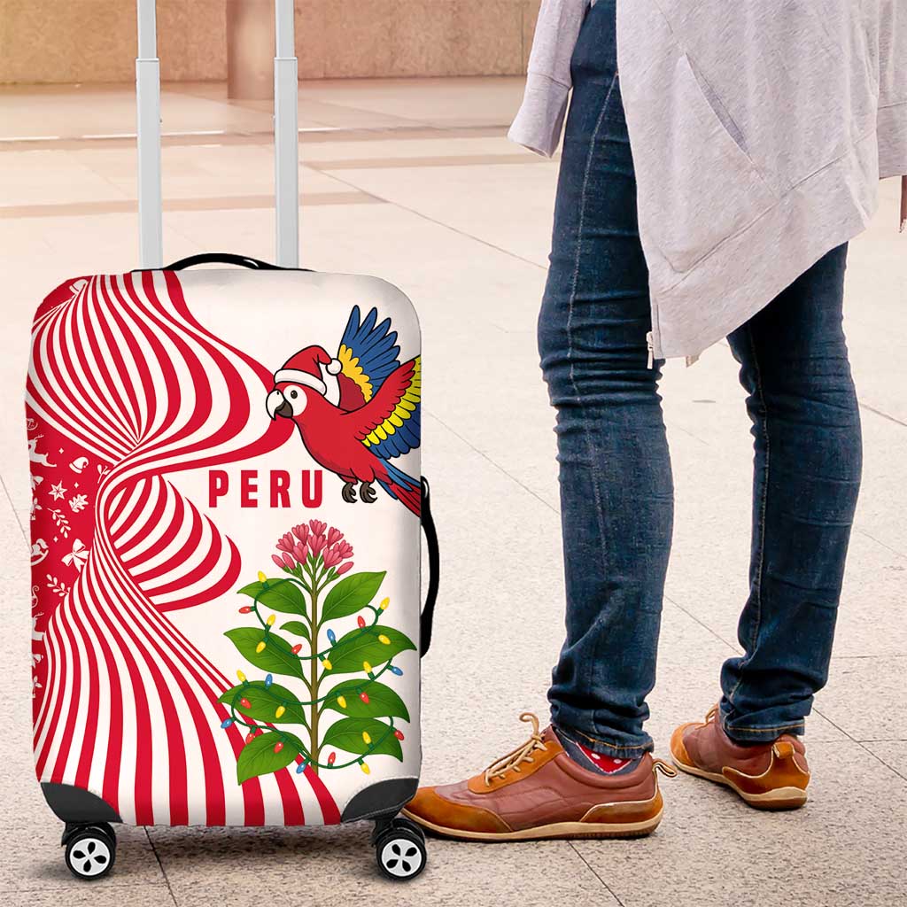 Peru Christmas Luggage Cover with Santa Macaw Cantuta Flower Red Swirl Pattern and Festive Design - Wonder Print Shop