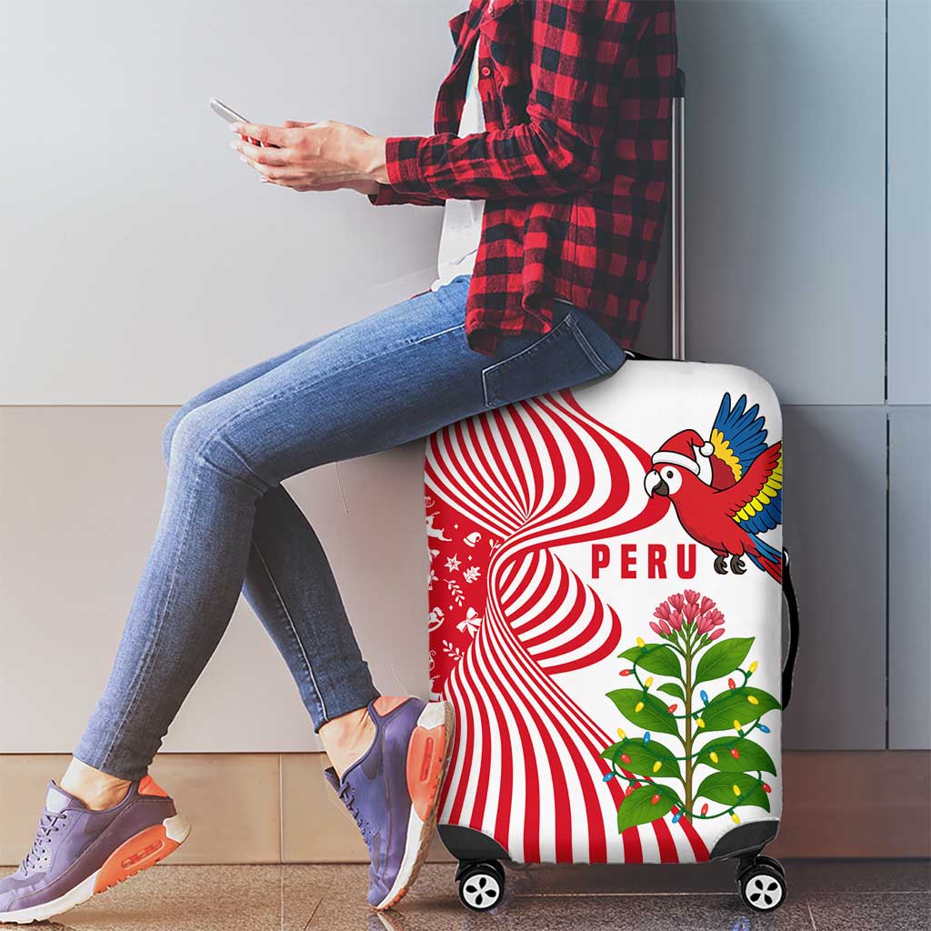 Peru Christmas Luggage Cover with Santa Macaw Cantuta Flower Red Swirl Pattern and Festive Design - Wonder Print Shop
