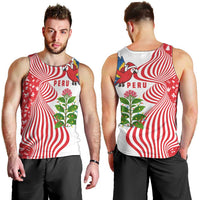 Peru Christmas Men Tank Top with Santa Macaw Cantuta Flower Red Swirl Pattern and Festive Design - Wonder Print Shop