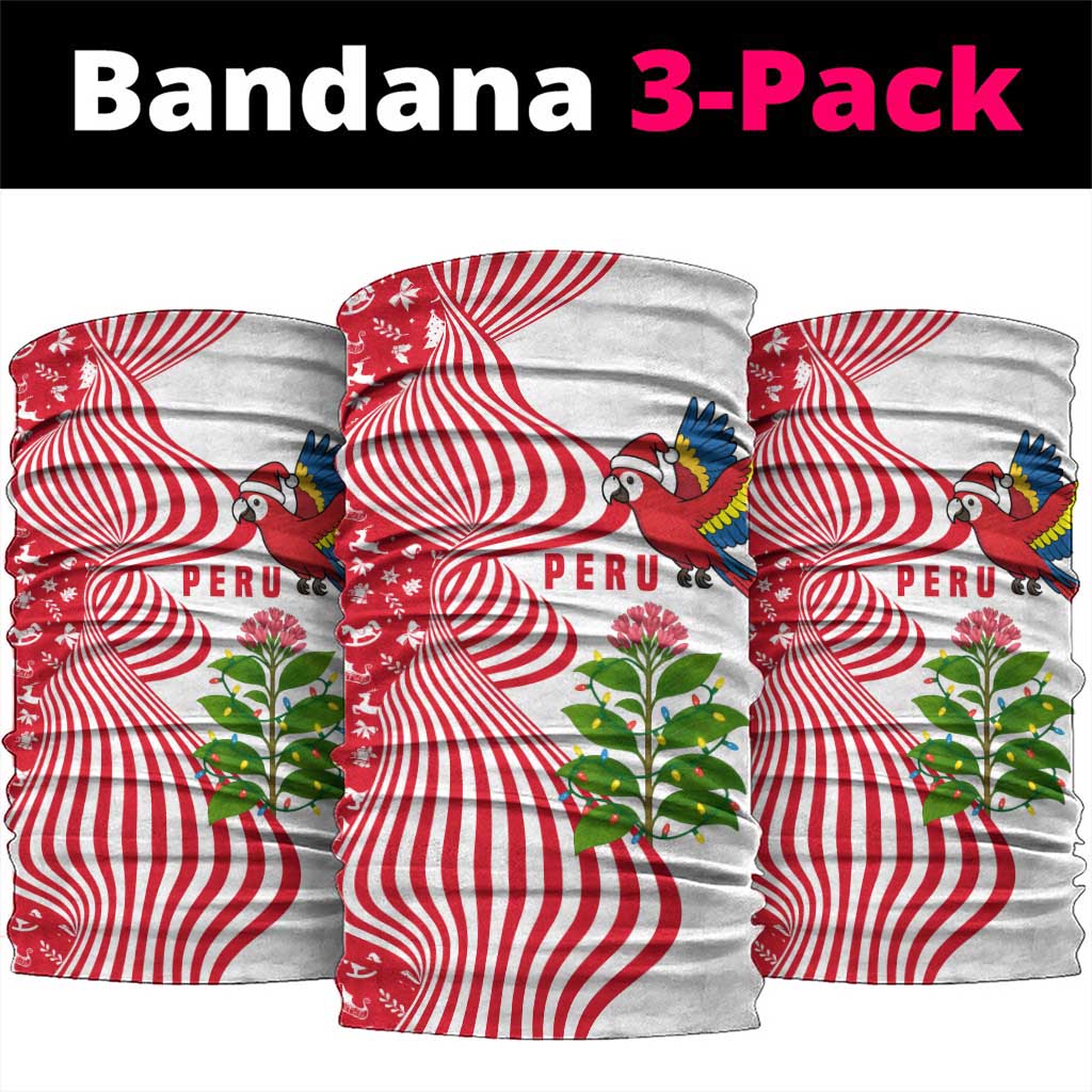 Peru Christmas Neck Gaiter with Santa Macaw Cantuta Flower Red Swirl Pattern and Festive Design - Wonder Print Shop