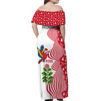 Peru Christmas Off Shoulder Maxi Dress with Santa Macaw Cantuta Flower Red Swirl Pattern and Festive Design - Wonder Print Shop