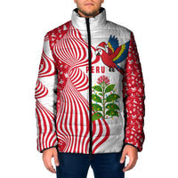 Peru Christmas Padded Jacket with Santa Macaw Cantuta Flower Red Swirl Pattern and Festive Design - Wonder Print Shop