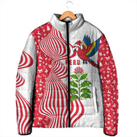 Peru Christmas Padded Jacket with Santa Macaw Cantuta Flower Red Swirl Pattern and Festive Design - Wonder Print Shop