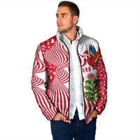 Peru Christmas Padded Jacket with Santa Macaw Cantuta Flower Red Swirl Pattern and Festive Design - Wonder Print Shop