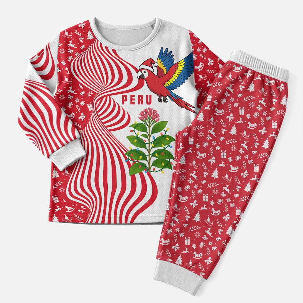 Peru Christmas Pajama Set with Santa Macaw Cantuta Flower Red Swirl Pattern and Festive Design - Wonder Print Shop