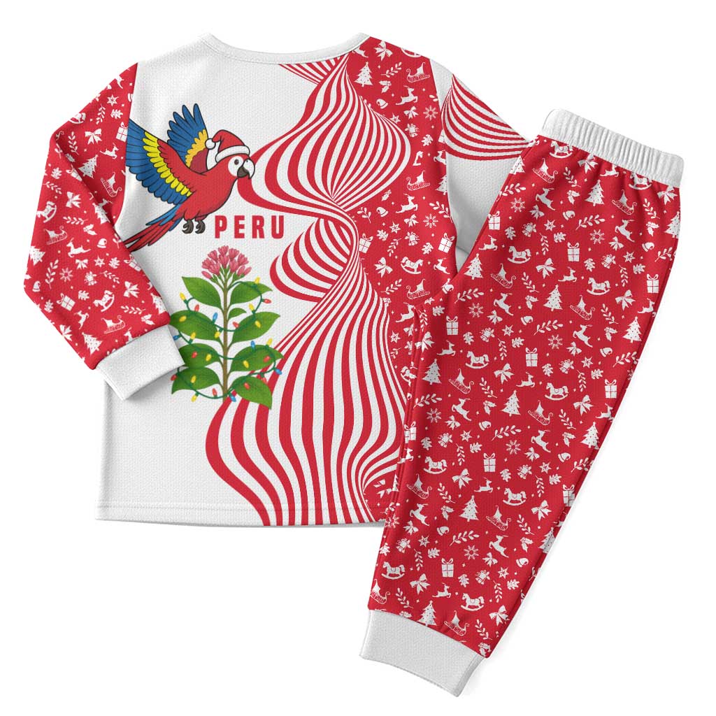 Peru Christmas Pajama Set with Santa Macaw Cantuta Flower Red Swirl Pattern and Festive Design - Wonder Print Shop